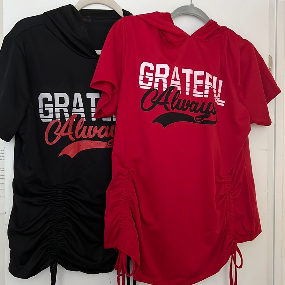 Grateful Always” Hooded Short Sleeve Shirts Women Size 3X